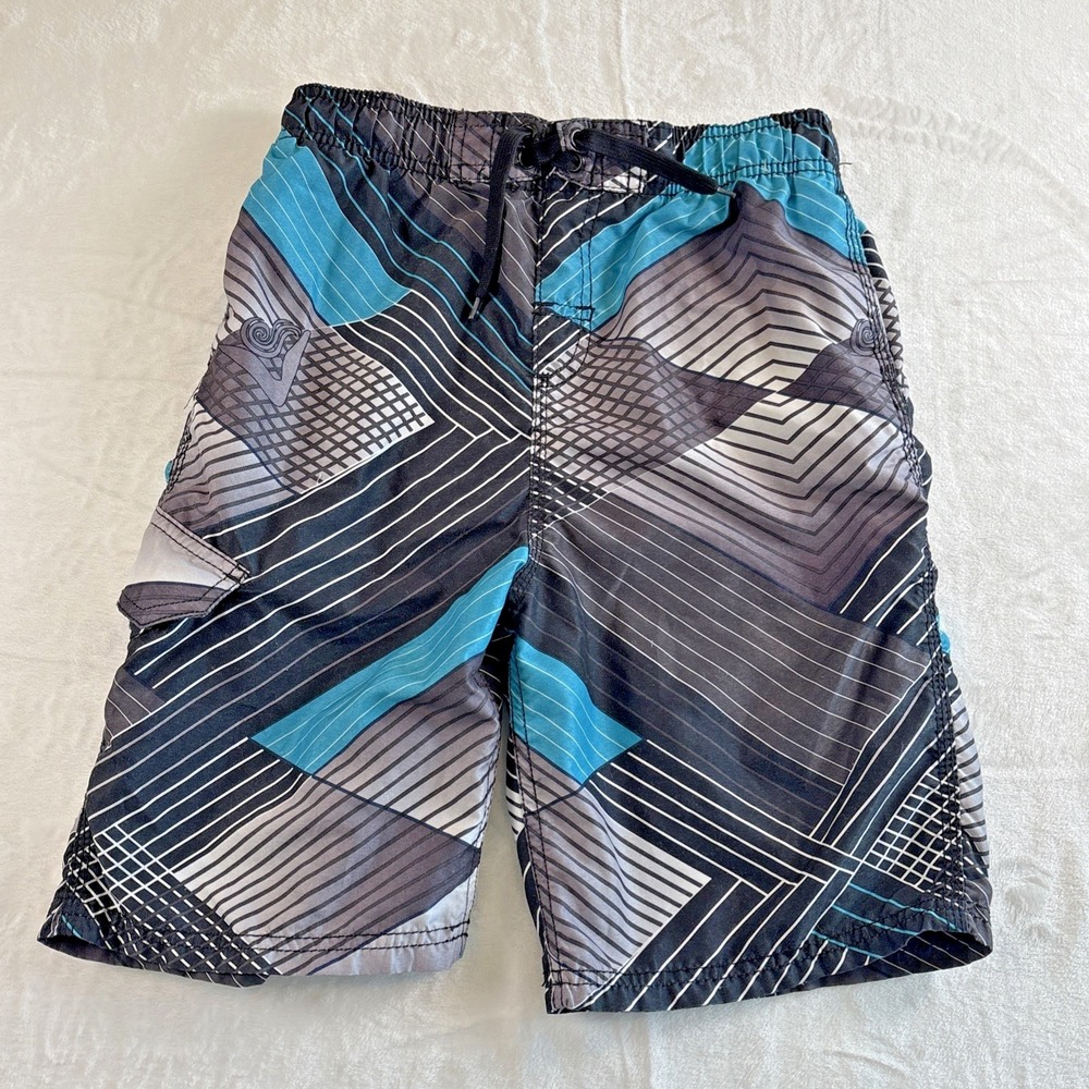 Kanu Surf Swim Trunks Youth Boys Polyester Size Large 14/16 Black Turquoise Mesh
